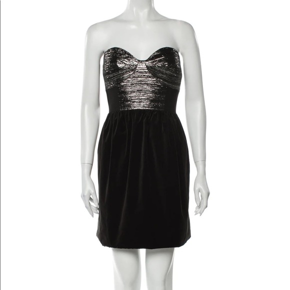 NWT Tibi Black Metallic Silver Strapless Fit Flare Party Dress New Years Eve 10 - Picture 3 of 7